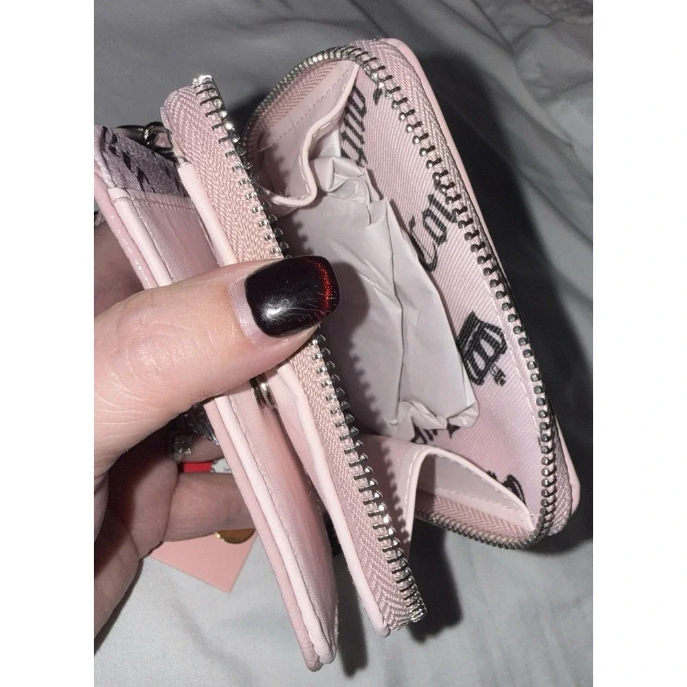 NWT Juicy Couture Starry Night Zip Bifold Wristlet - Word On Block Dusty Blush